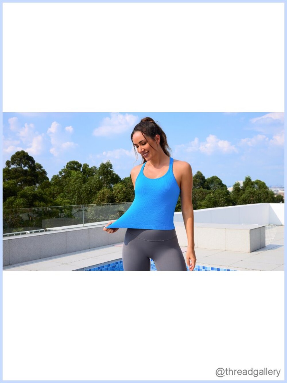Workout Tank Top with Built-In Bra Racerback Cropped Ribbed Seamless - Picture 6 of 6